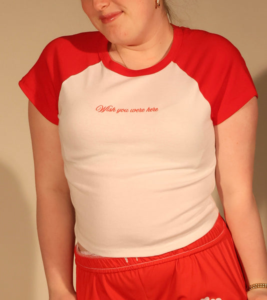 Wish You Were Here Baby Tee-Cherry